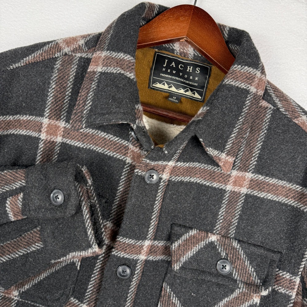 Jachs New York Mens M Sherpa Lined Plaid Flannel Shirt Jacket Shacket